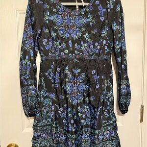 Free People Black and Blue Floral Long Sleeve Dress